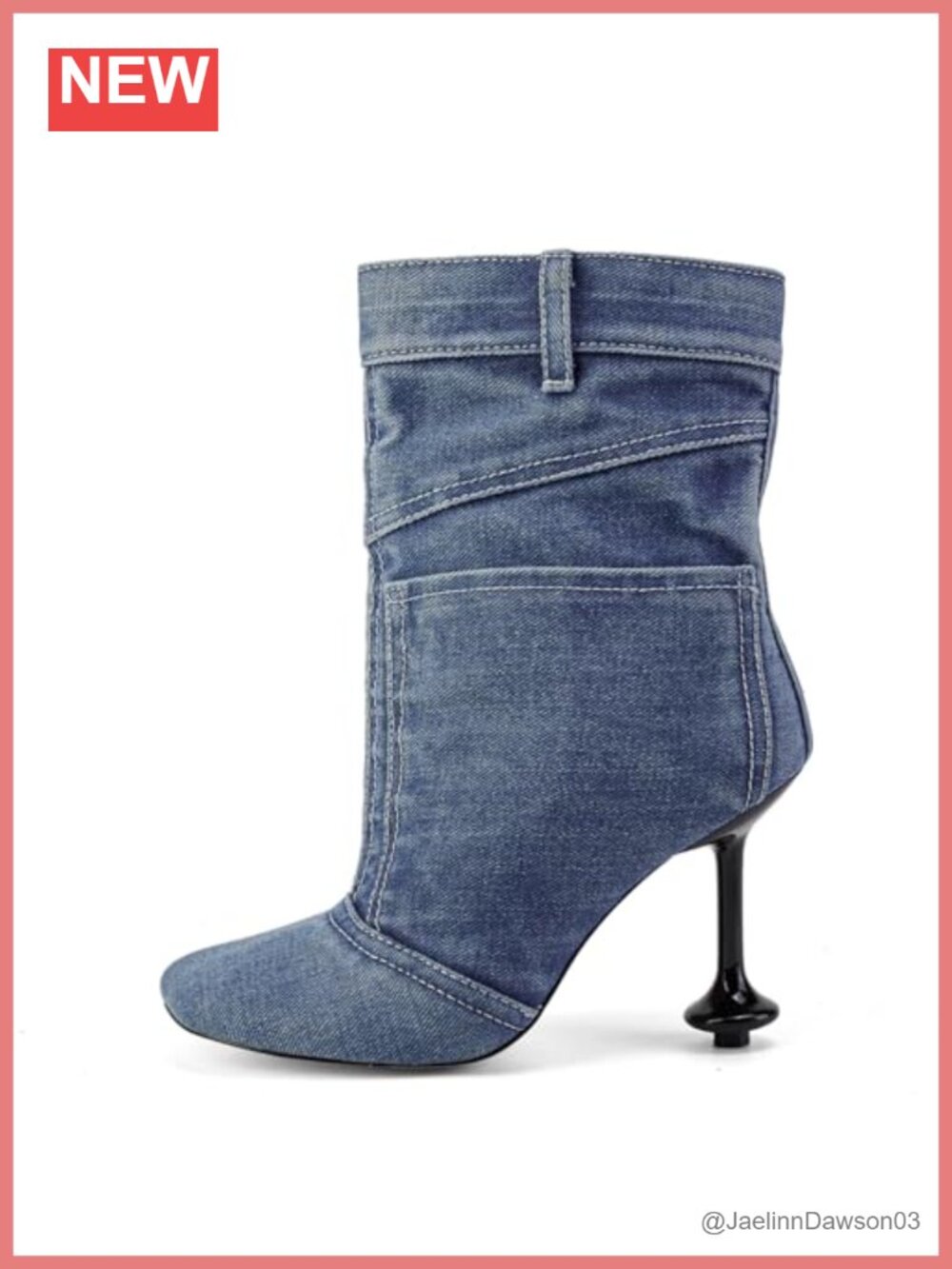 Women's Square Toe Denim Booties High Heel Cowgirl Ankle Boots with Zipper
